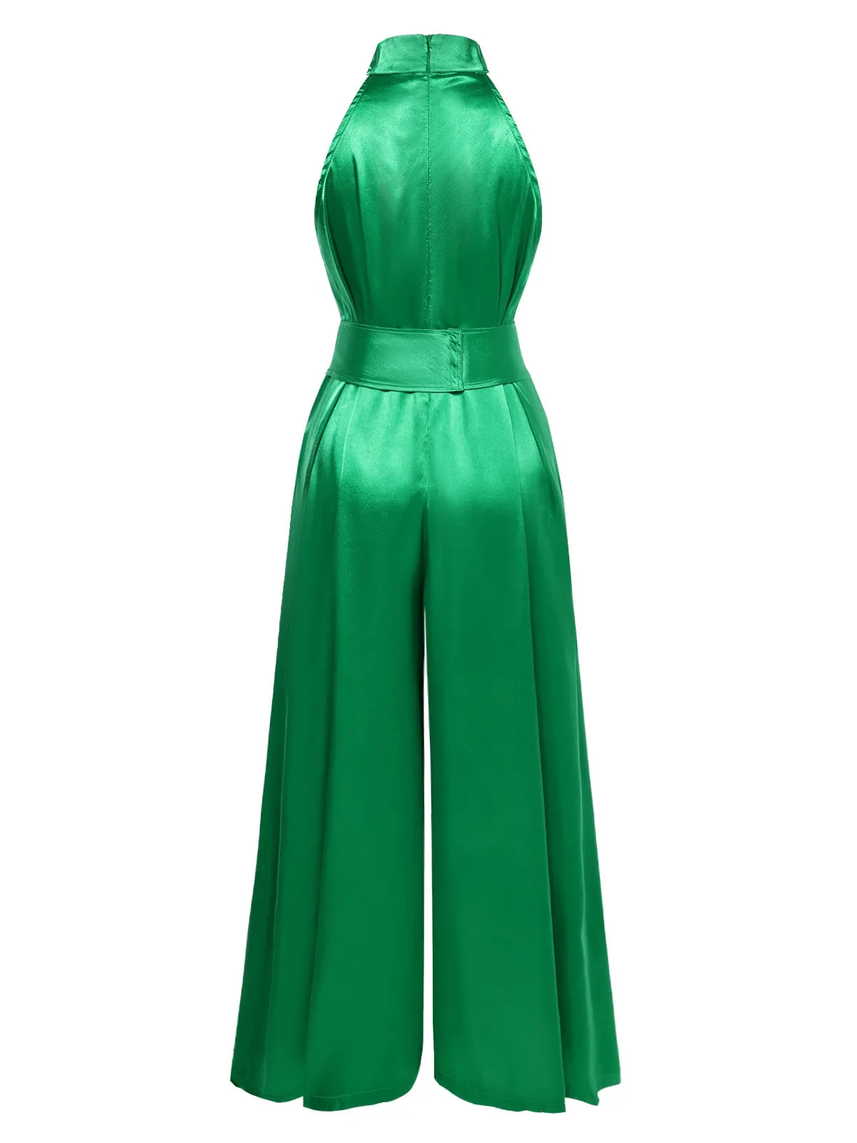 Green 1930s Satin Stand Collar Wideleg Jumpsuit sold by Retro Stage product image thumbnail 4