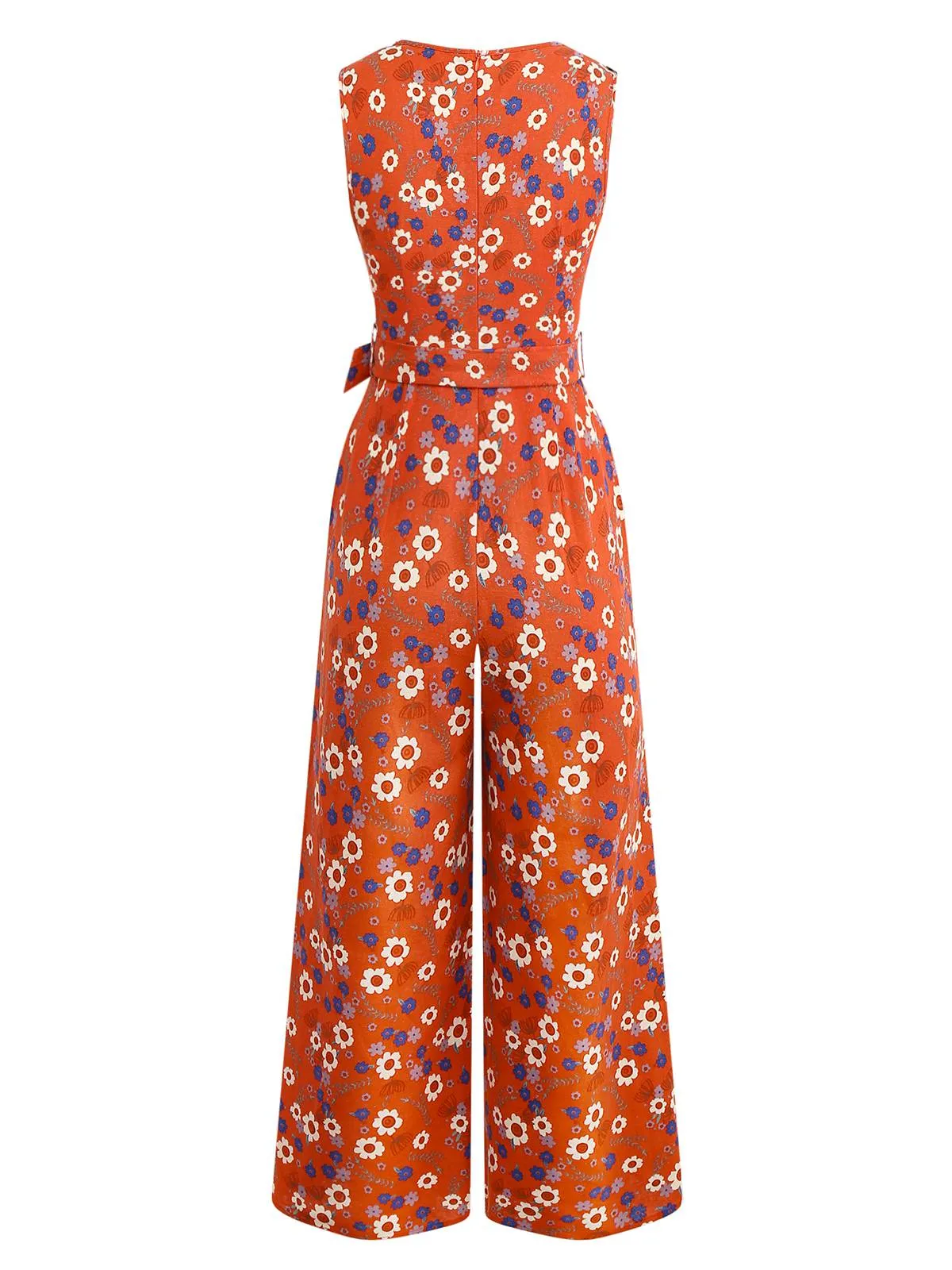 1950s Cotton Sleeveless All-Over Floral Belted Jumpsuit sold by Retro Stage product image thumbnail 3