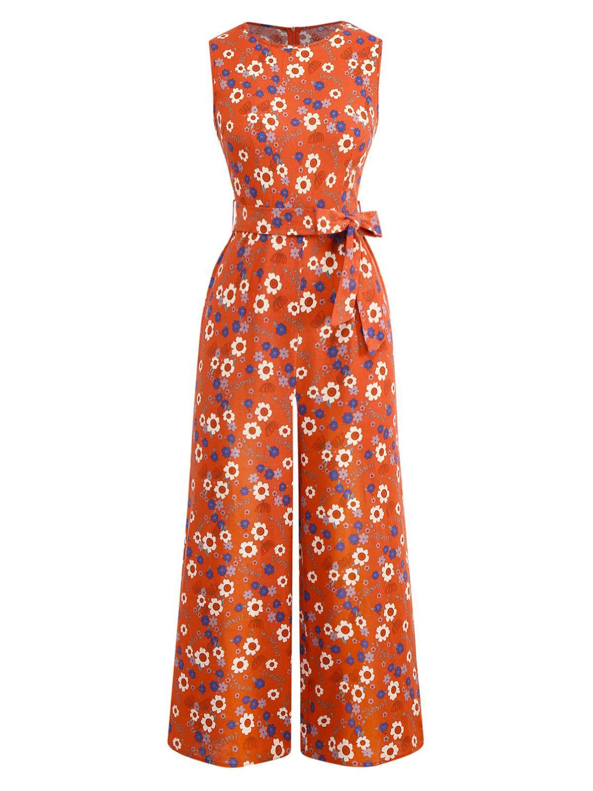 1950s Cotton Sleeveless All-Over Floral Belted Jumpsuit sold by Retro Stage product image thumbnail 2