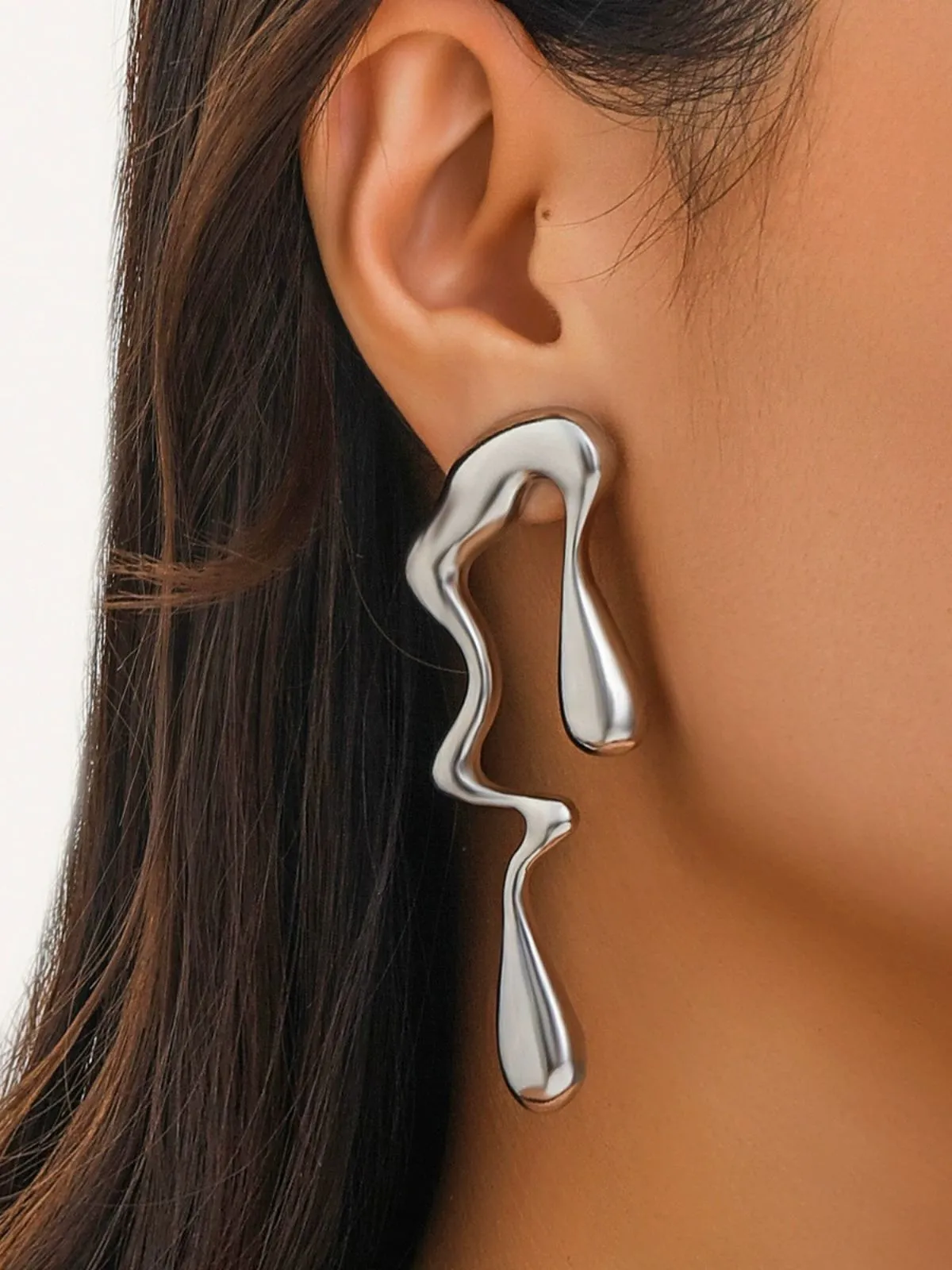 Vintage Liquid Metal Drop Stud Earrings sold by Retro Stage product image thumbnail 3