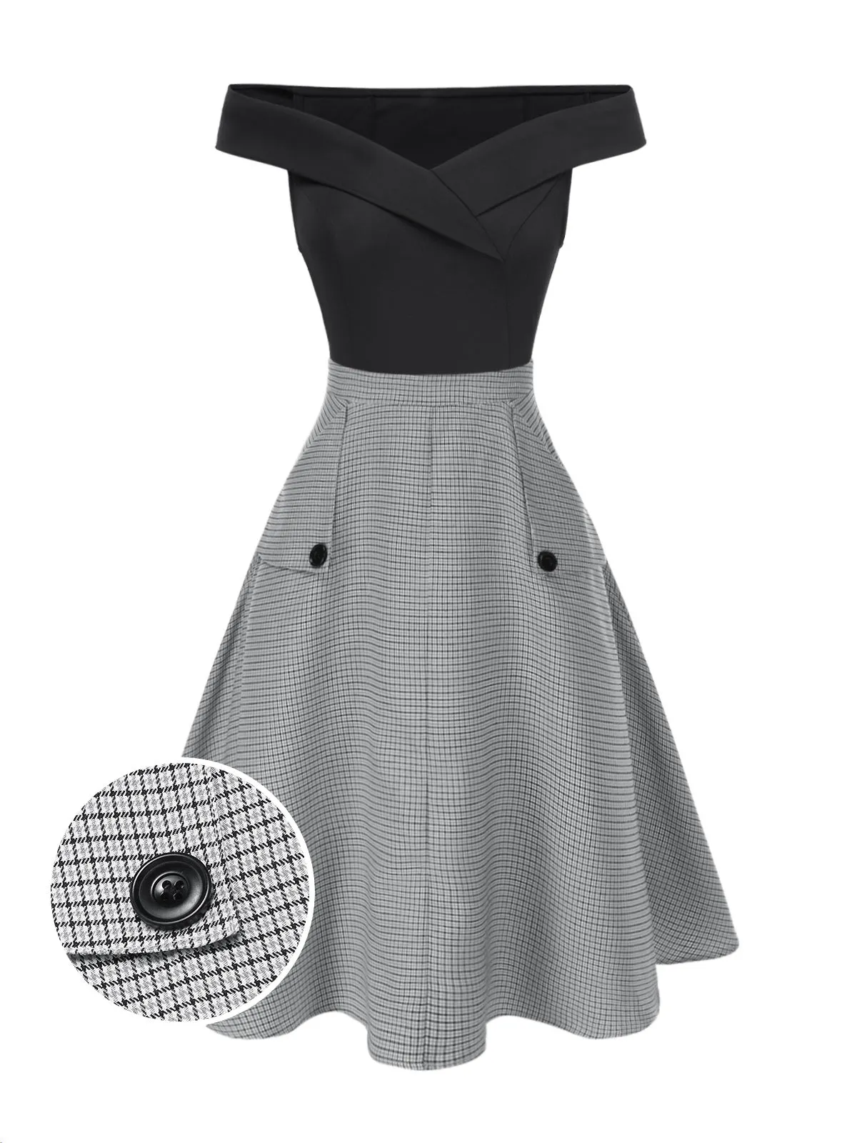 2PCS 1950s Off-Shoulder Top & Pocket Plaids Skirt sold by Retro Stage product image thumbnail 2
