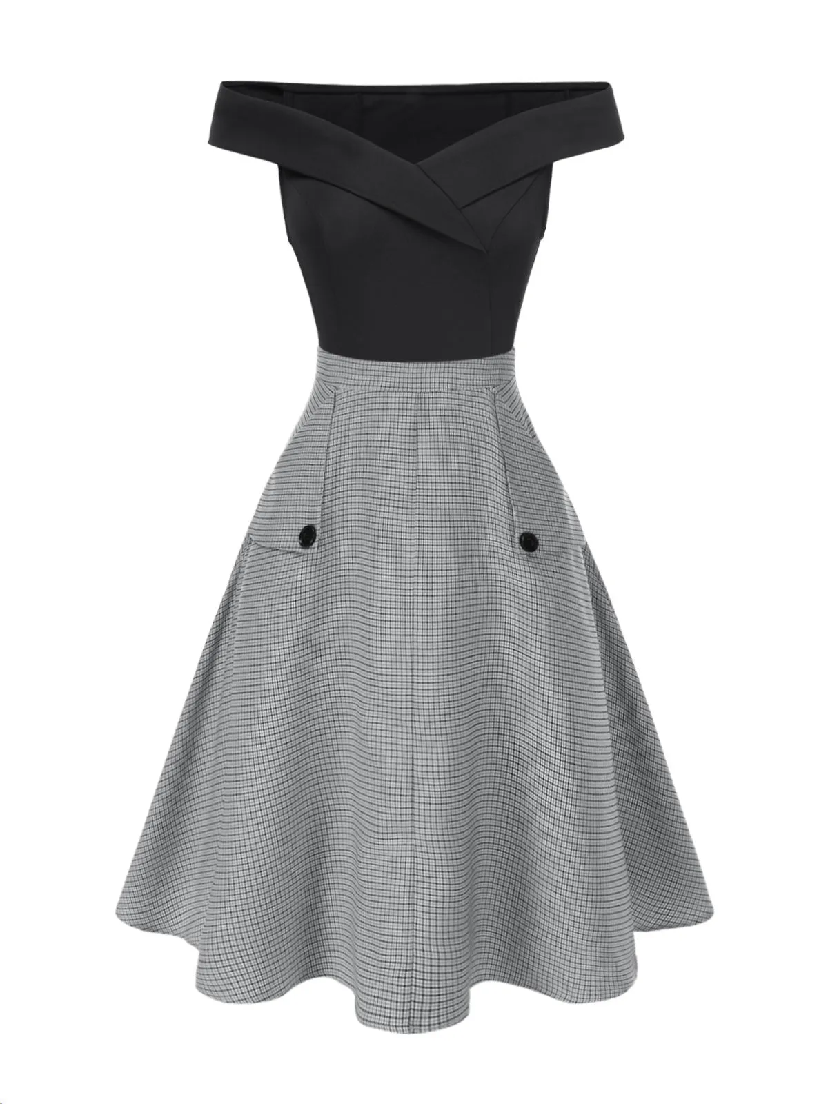 2PCS 1950s Off-Shoulder Top & Pocket Plaids Skirt sold by Retro Stage product image thumbnail 3