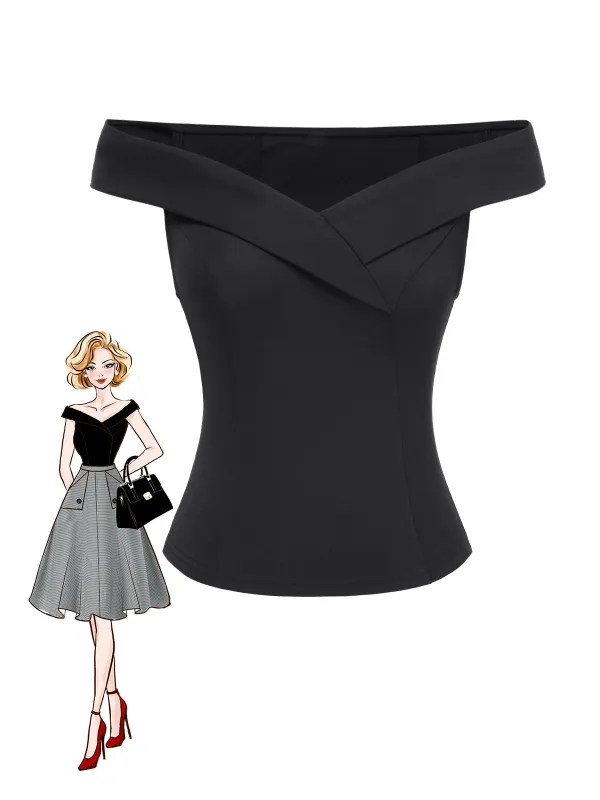 Black 1950s Off-Shoulder Solid Top sold by Retro Stage