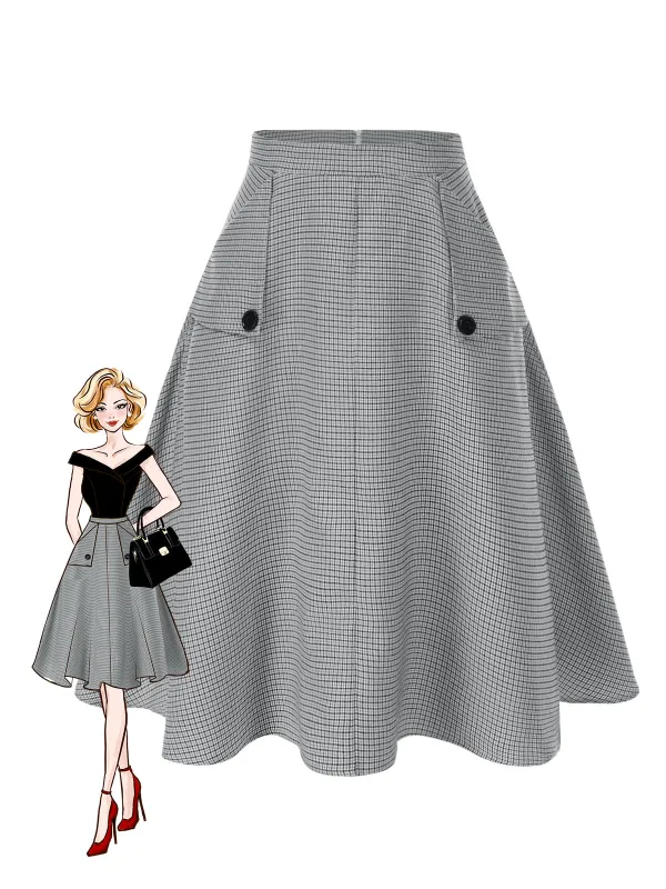 1950s High-Waist Plaids Button Pocket Skirt sold by Retro Stage