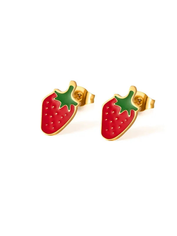 Vintage Alloy Strawberry & Cherry Fruit Earrings sold by Retro Stage