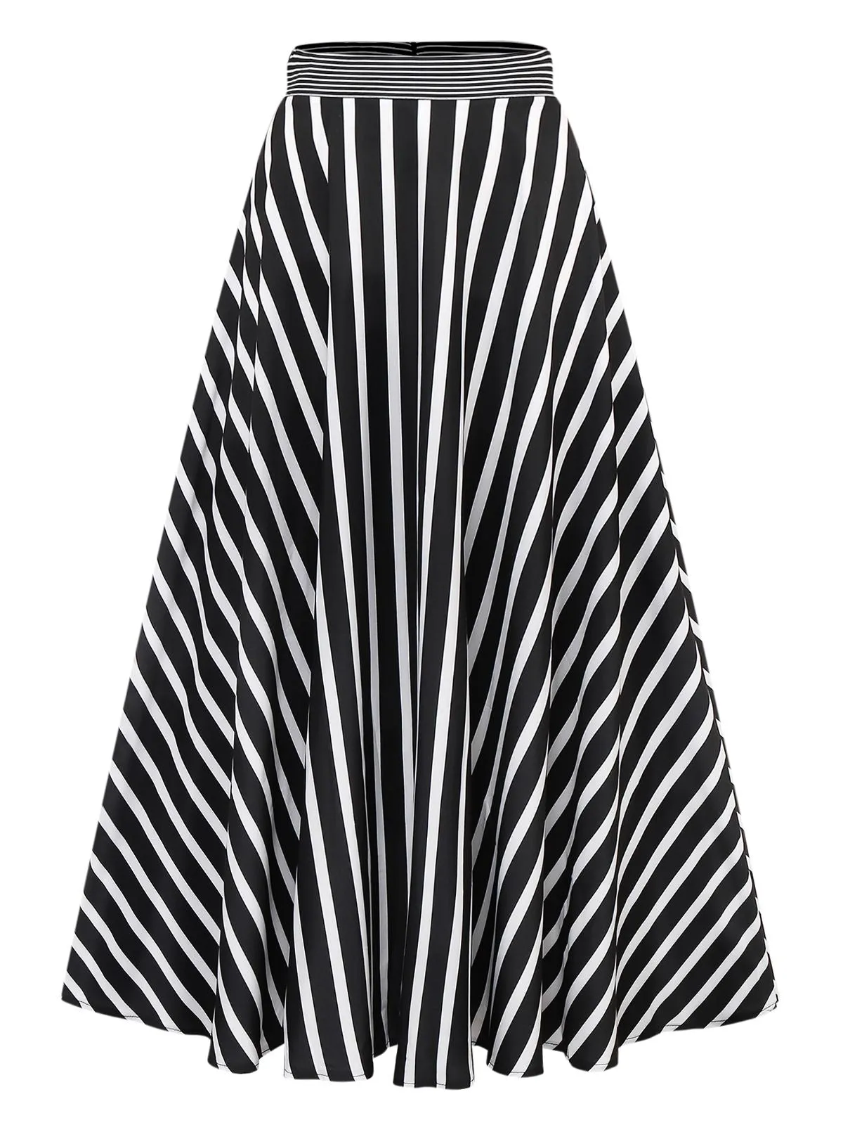 Black & White 1930s Striped High Rise Long Skirt sold by Retro Stage