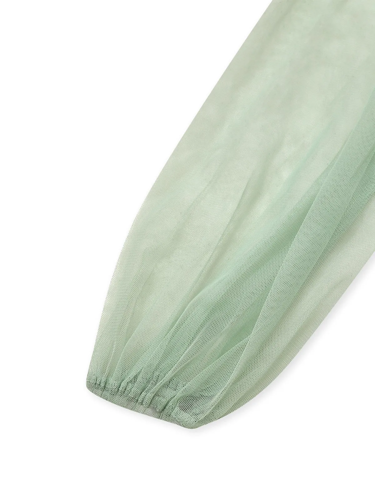 Green 1930s Solid Mesh Ruffled Illusion Sleeves Dress sold by Retro Stage product image thumbnail 4