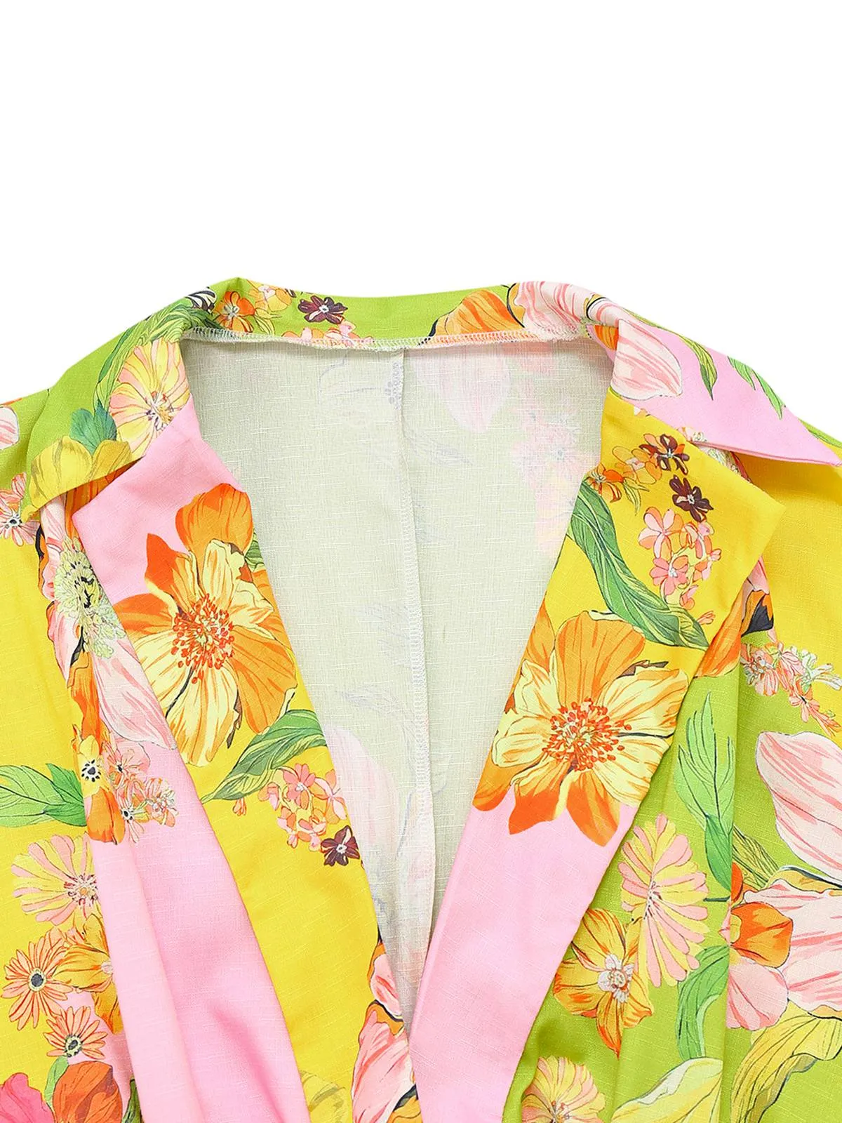 Yellow 1960s Floral Deep V-Neck Long Sleeves Romper sold by Retro Stage product image thumbnail 3