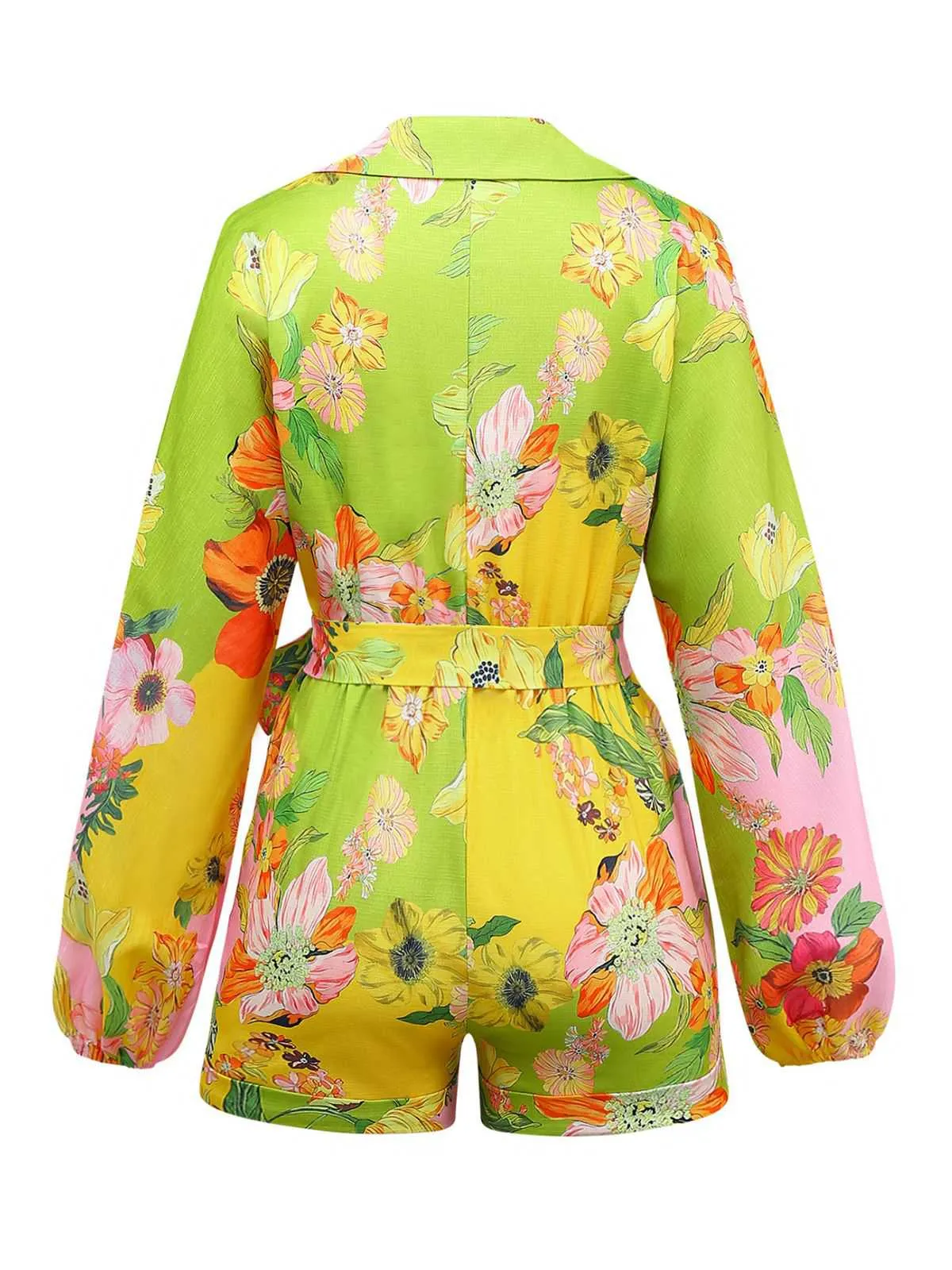 Yellow 1960s Floral Deep V-Neck Long Sleeves Romper sold by Retro Stage product image thumbnail 2