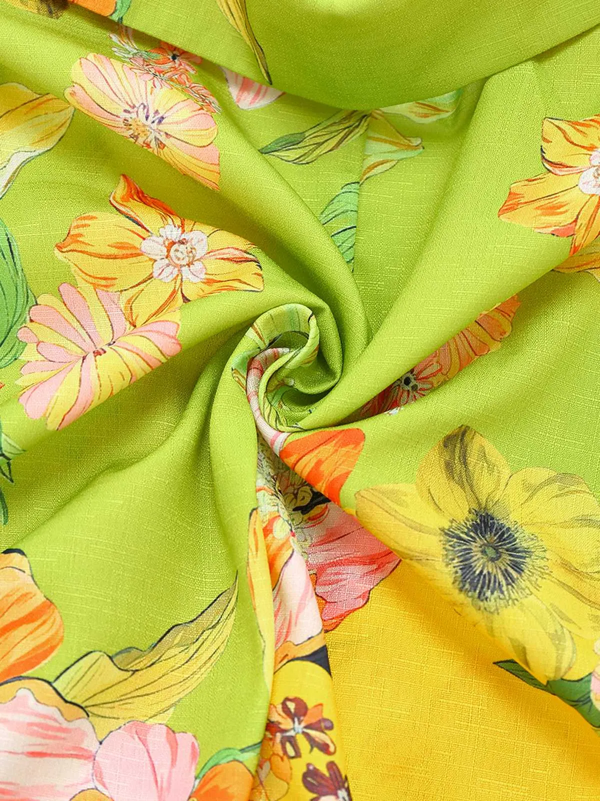 Yellow 1960s Floral Deep V-Neck Long Sleeves Romper sold by Retro Stage product image thumbnail 5