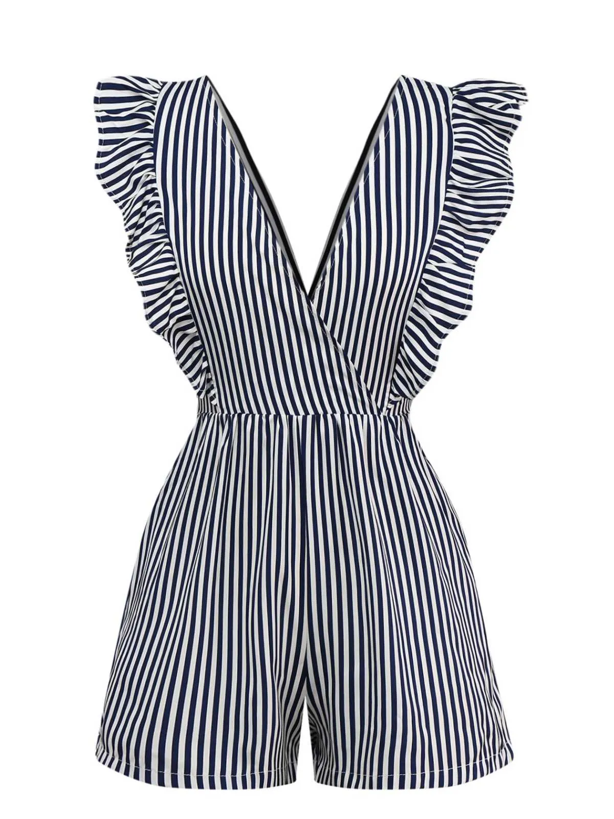1930s V-Neck Contrast Stripes Ruffles Romper sold by Retro Stage