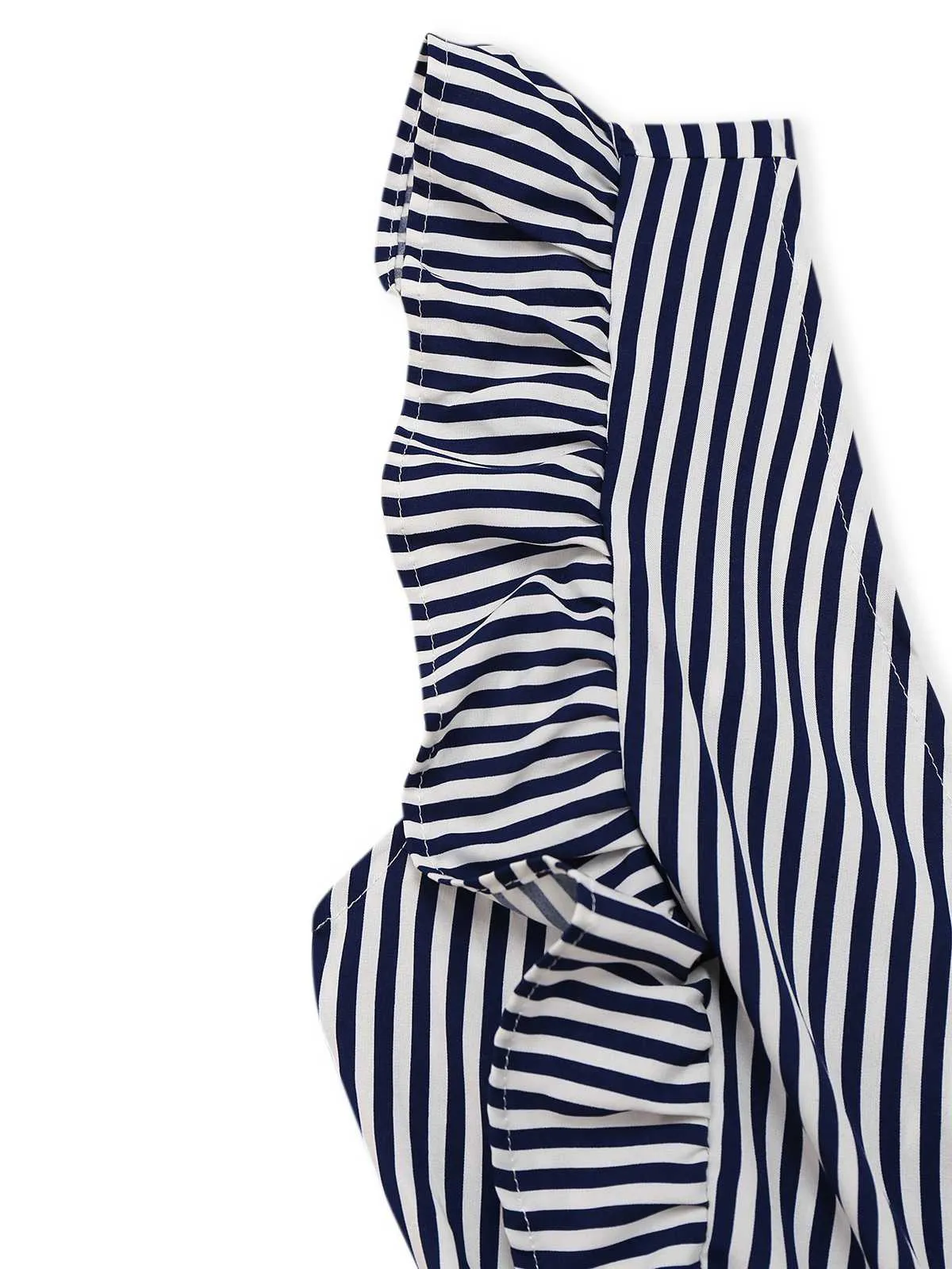 1930s V-Neck Contrast Stripes Ruffles Romper sold by Retro Stage product image thumbnail 4