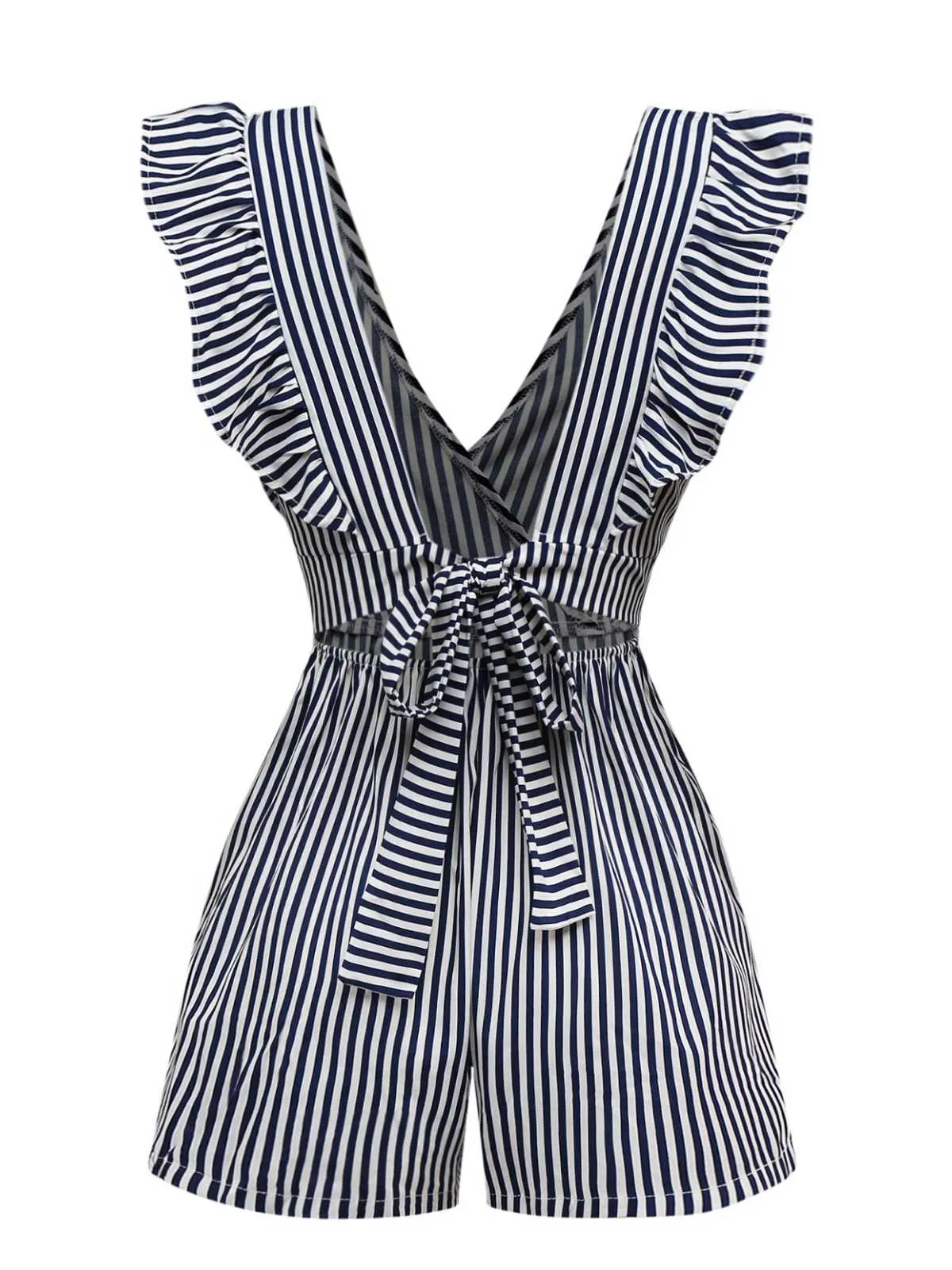 1930s V-Neck Contrast Stripes Ruffles Romper sold by Retro Stage product image thumbnail 2