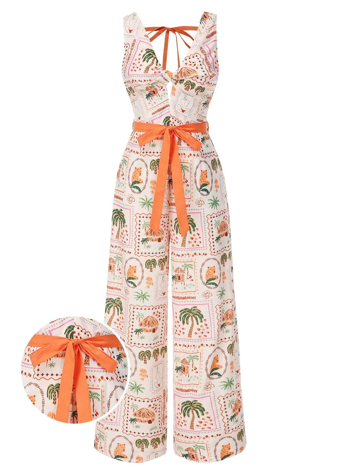 Orange 1950s Beach Stamps Twisted Jumpsuit sold by Retro Stage