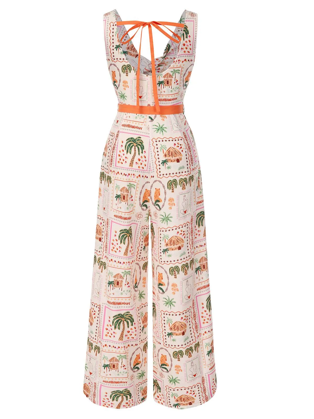 Orange 1950s Beach Stamps Twisted Jumpsuit sold by Retro Stage product image thumbnail 4