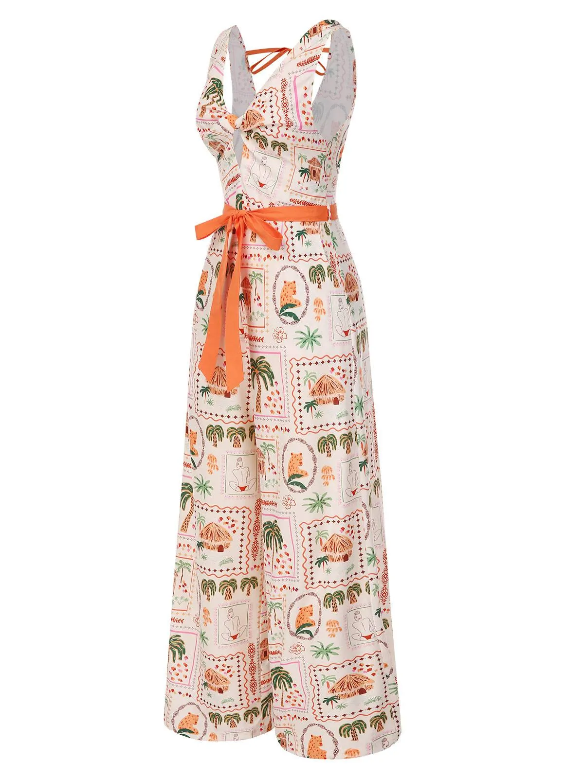 Orange 1950s Beach Stamps Twisted Jumpsuit sold by Retro Stage product image thumbnail 3