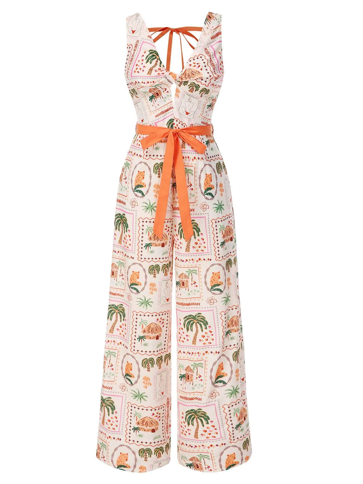 Orange 1950s Beach Stamps Twisted Jumpsuit sold by Retro Stage product image thumbnail 2