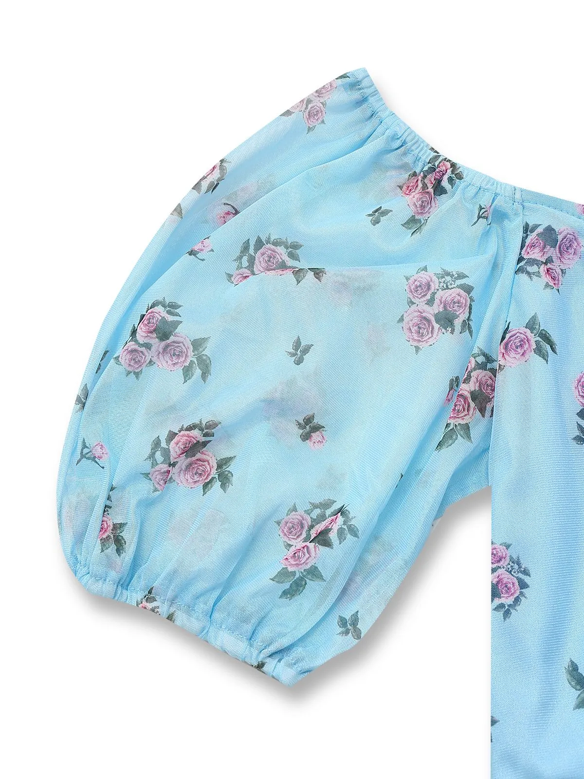 Blue 1930s V-Neck Rose Mesh Ruffled Dress sold by Retro Stage product image thumbnail 4