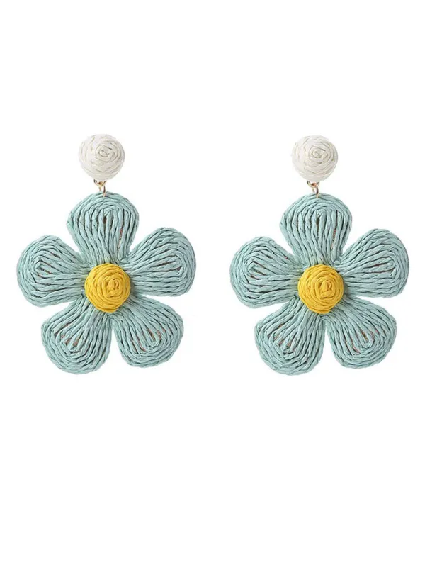 Boho Ruffia Strass Flower Pendant Earrings sold by Retro Stage