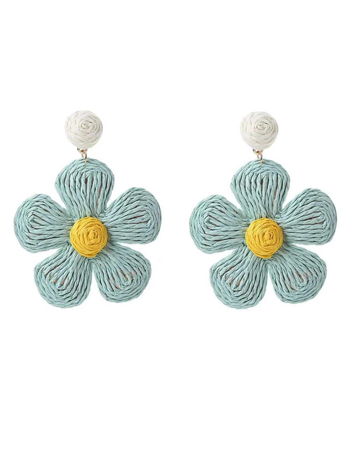 Boho Ruffia Strass Flower Pendant Earrings sold by Retro Stage