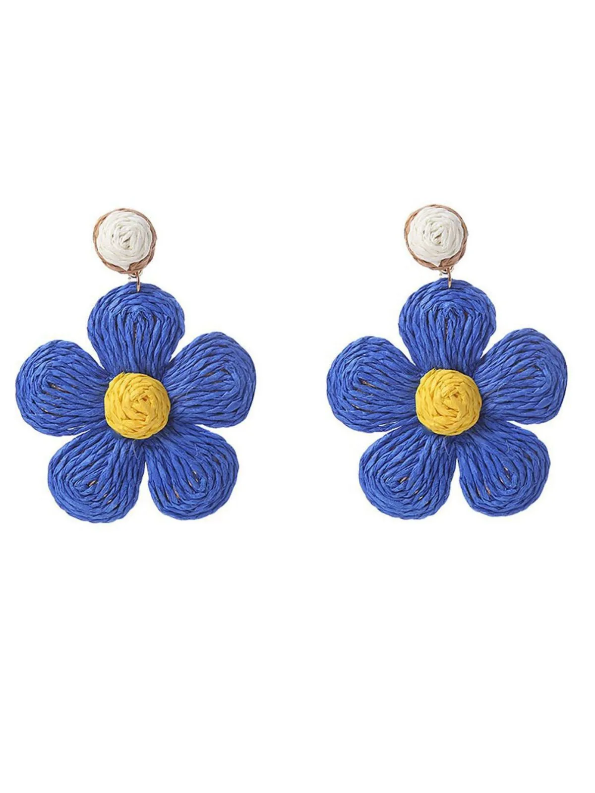 Boho Ruffia Strass Flower Pendant Earrings sold by Retro Stage product image thumbnail 5