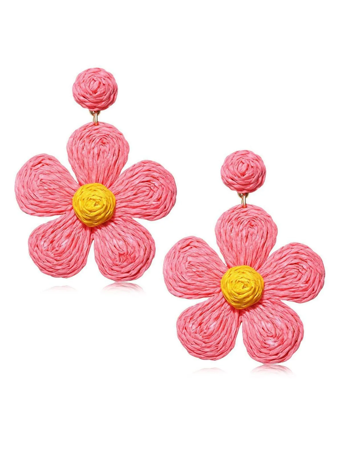 Boho Ruffia Strass Flower Pendant Earrings sold by Retro Stage