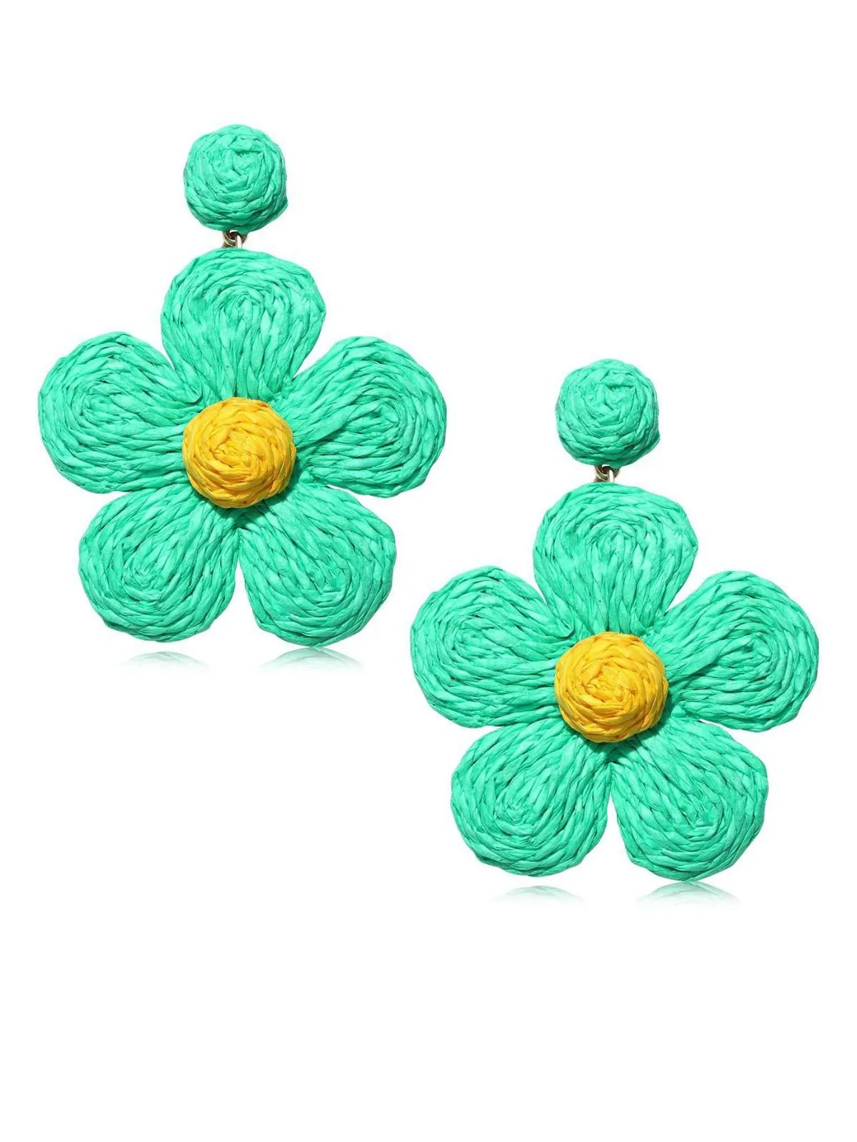 Boho Ruffia Strass Flower Pendant Earrings sold by Retro Stage product image thumbnail 3