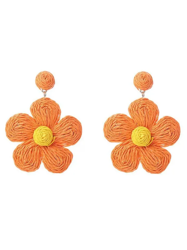 Boho Ruffia Strass Flower Pendant Earrings sold by Retro Stage