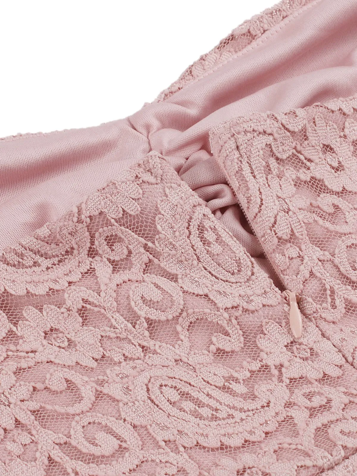 Pink 1950s Solid Lace Heart Collar Dress sold by Retro Stage product image thumbnail 5