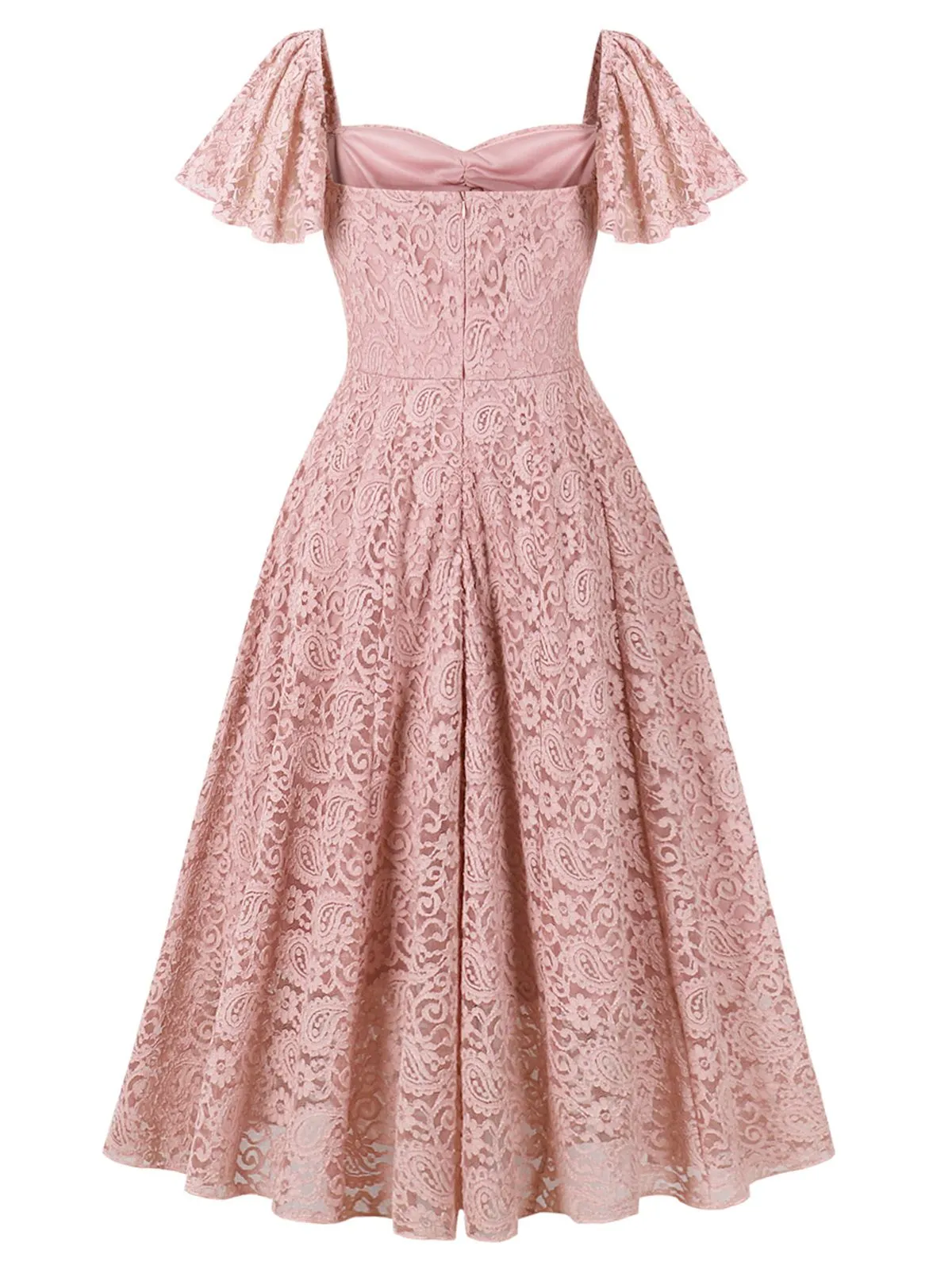 Pink 1950s Solid Lace Heart Collar Dress sold by Retro Stage product image thumbnail 2