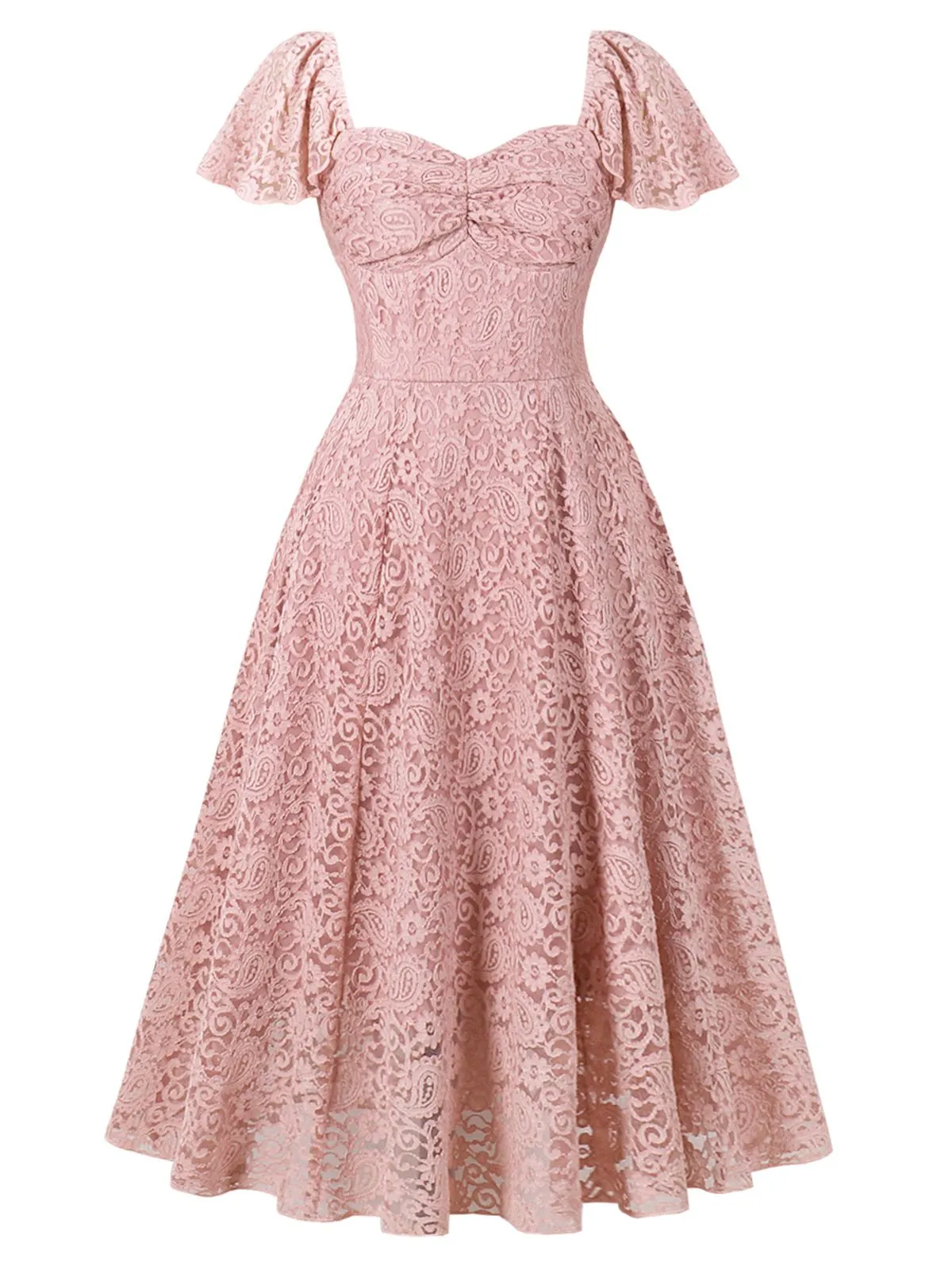 Pink 1950s Solid Lace Heart Collar Dress sold by Retro Stage