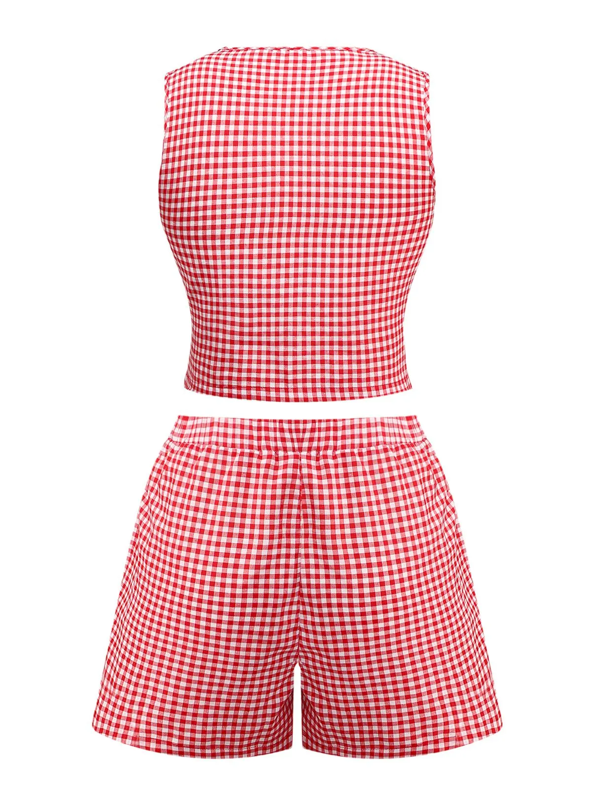 2PCS 1950s Plaid V-Neck Bind Vest & Shorts sold by Retro Stage product image thumbnail 4