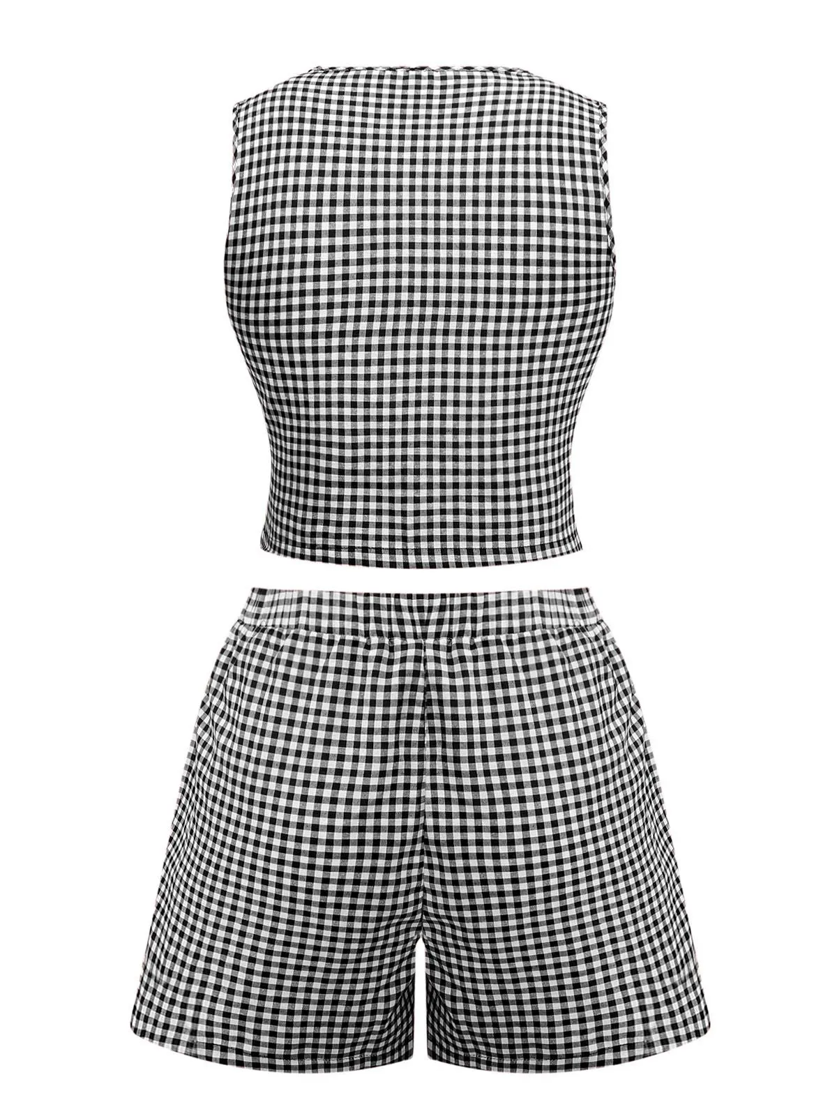 2PCS 1950s Plaid V-Neck Bind Vest & Shorts sold by Retro Stage product image thumbnail 2