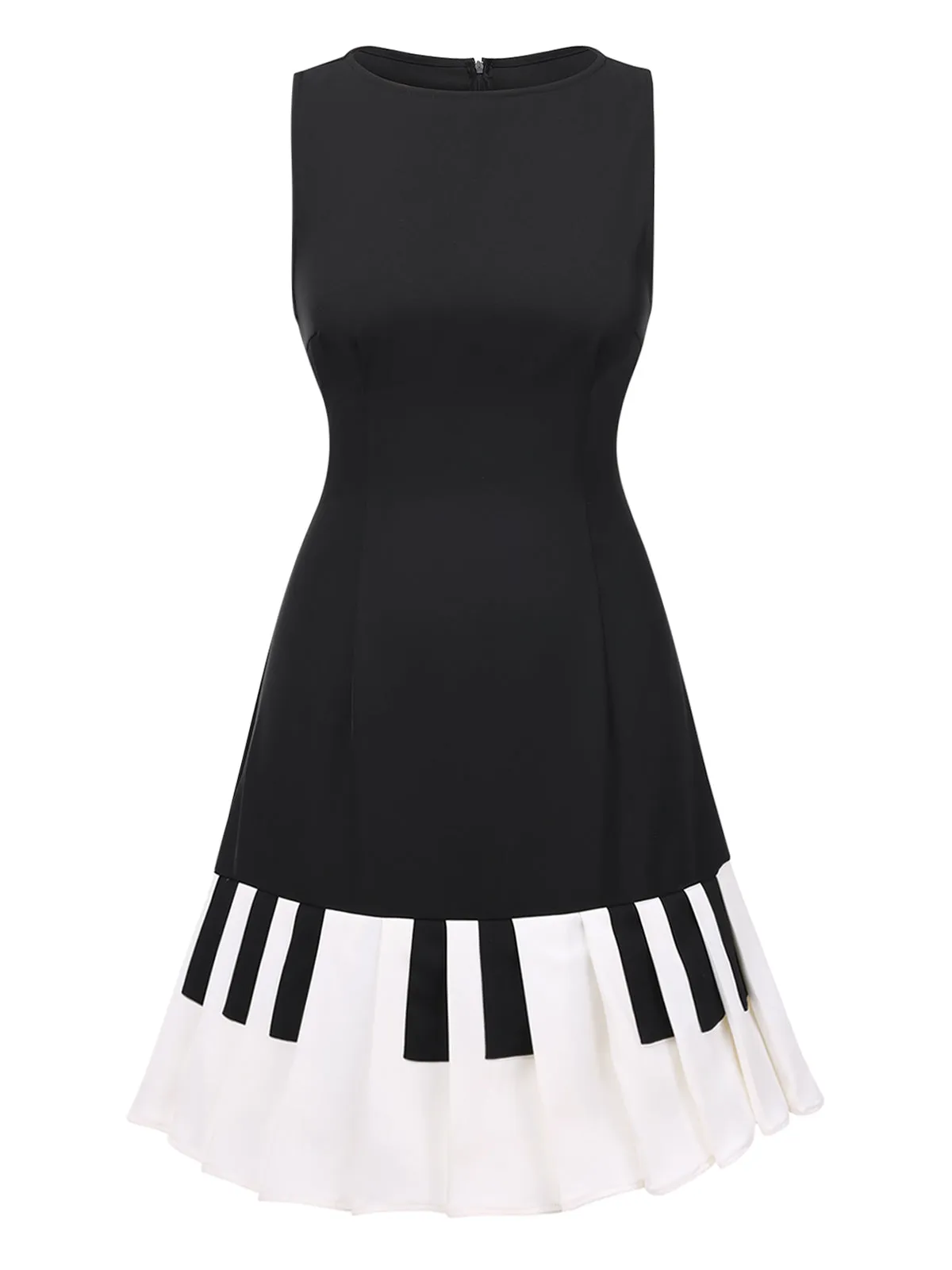 Black 1960s Boat Neck Piano Key Patchwork Dress sold by Retro Stage product image thumbnail 4