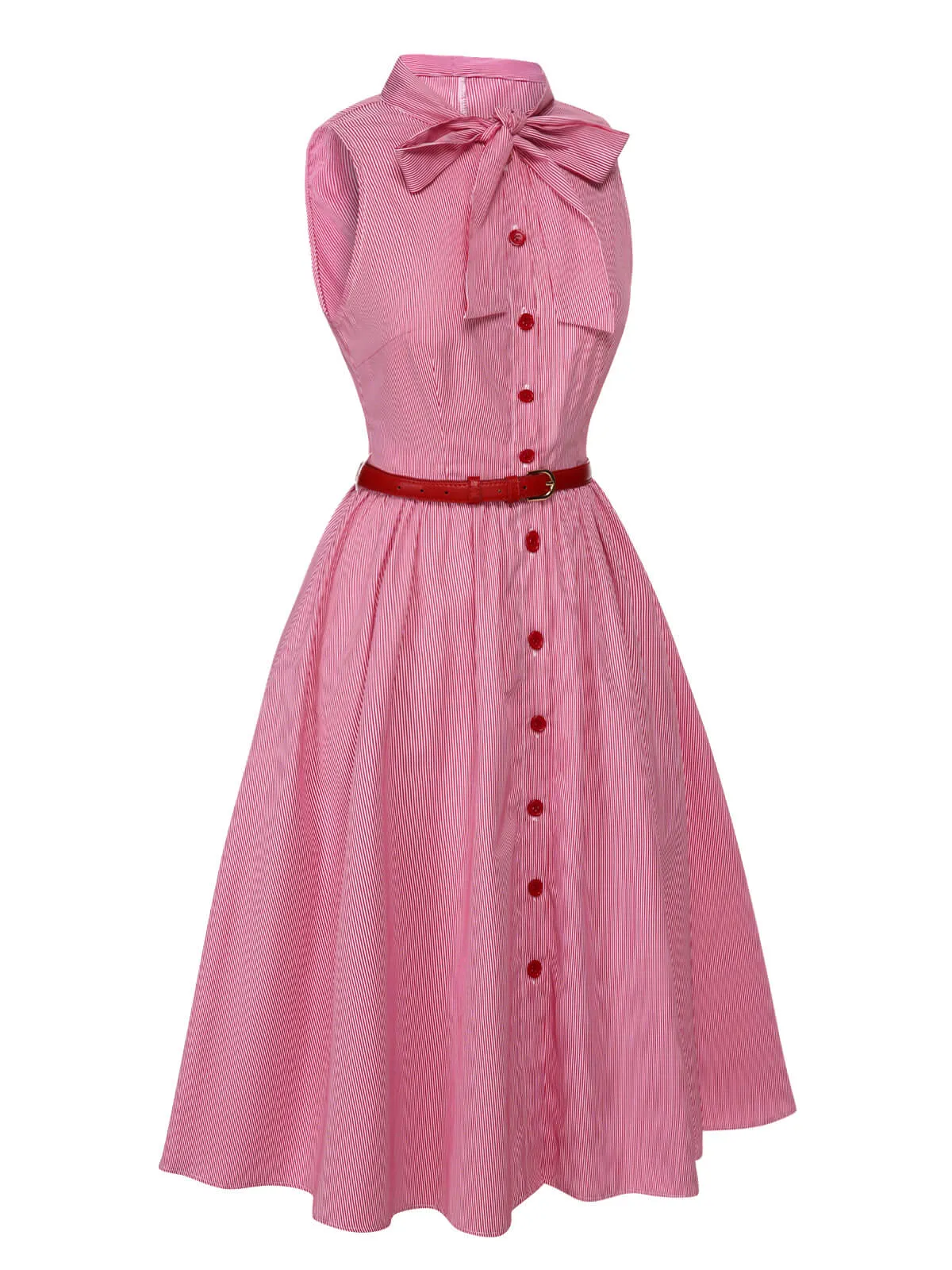 Pink 1950s Pinstripes Tie Collar Dress sold by Retro Stage product image thumbnail 3