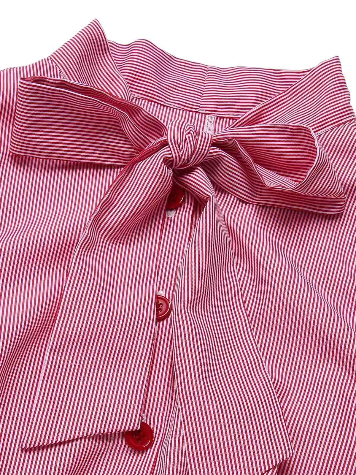 Pink 1950s Pinstripes Tie Collar Dress sold by Retro Stage product image thumbnail 5