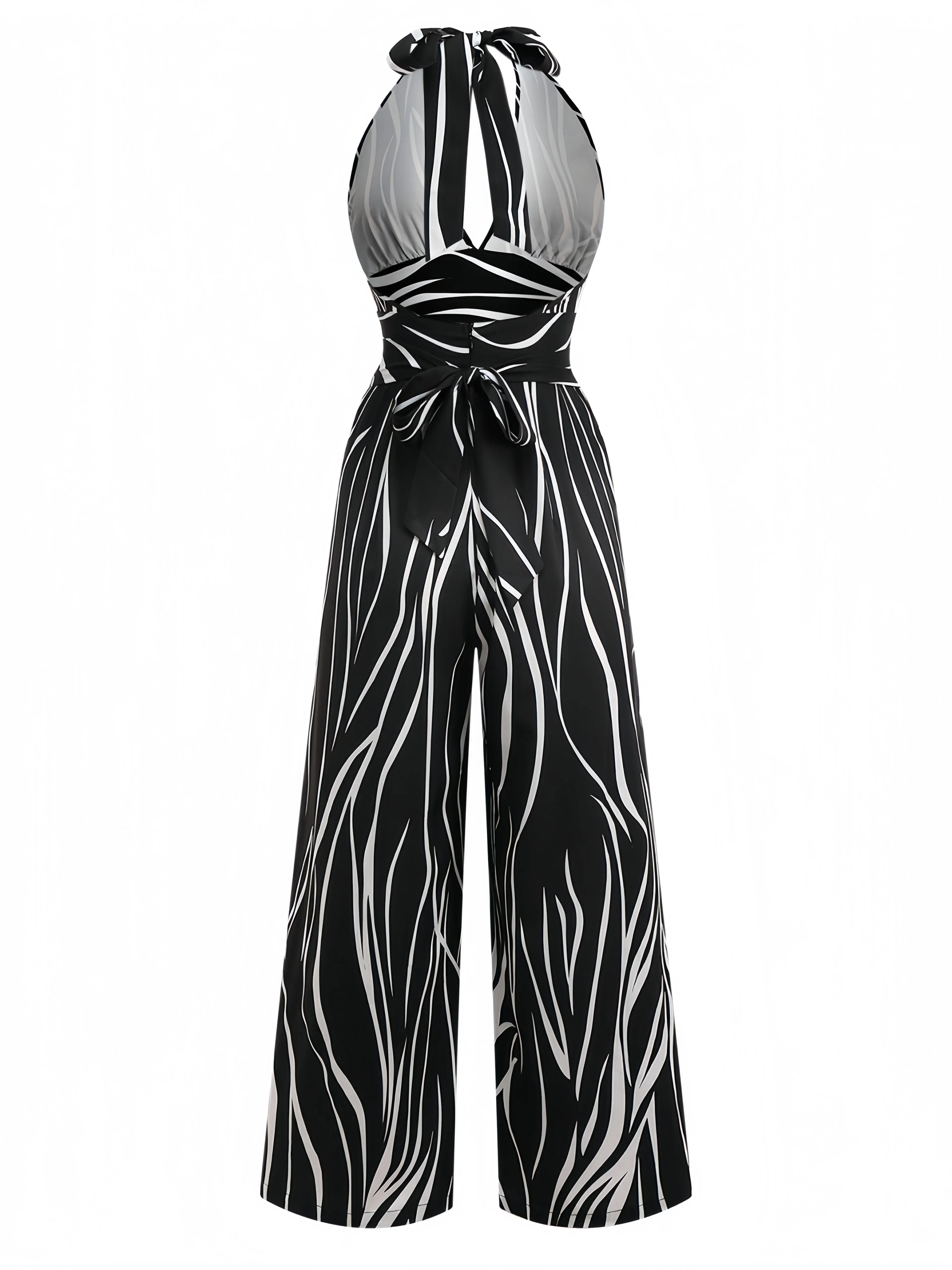 Black & White 1930s Irregular Print Halter Jumpsuit sold by Retro Stage product image thumbnail 2