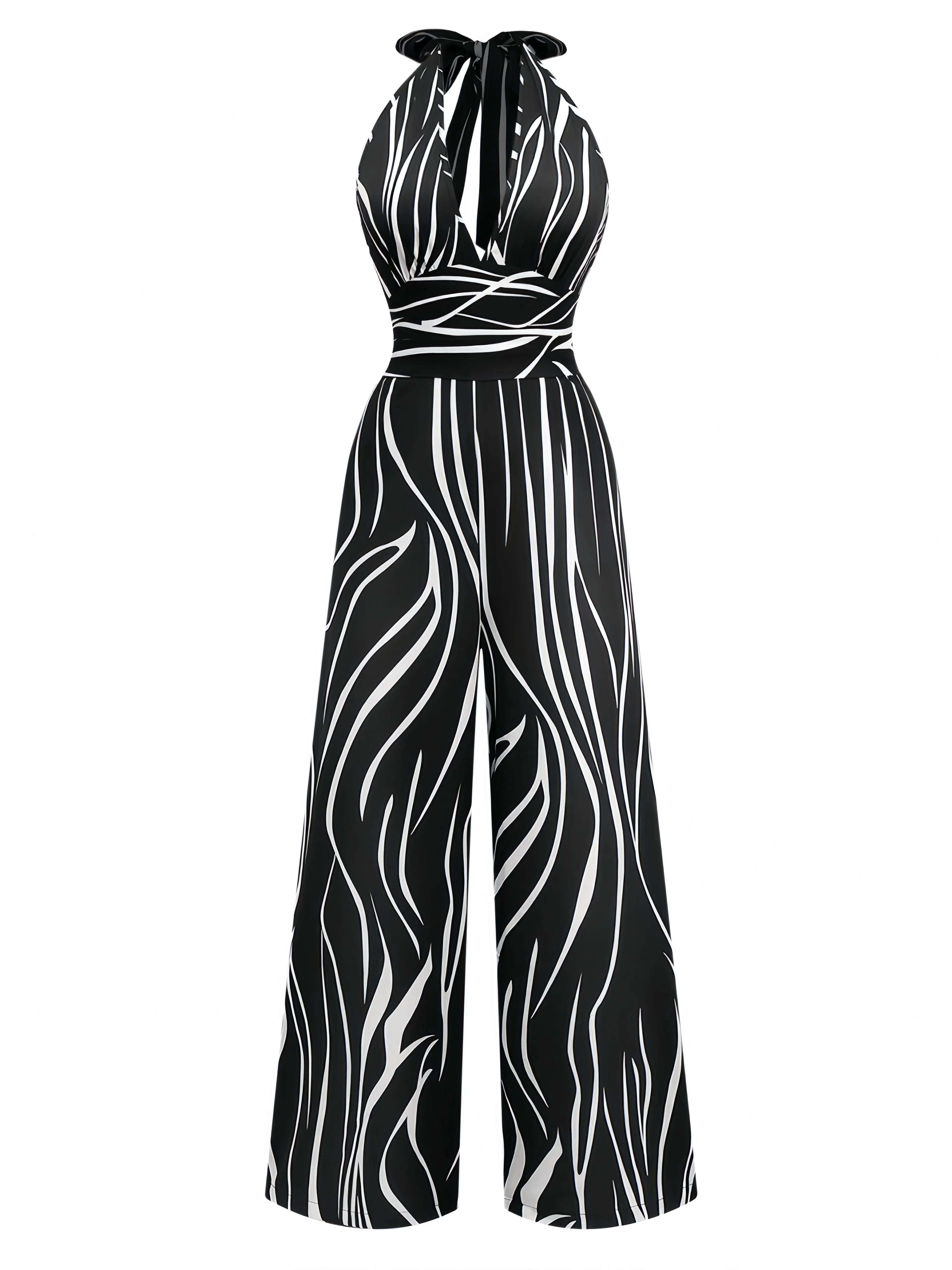 Black & White 1930s Irregular Print Halter Jumpsuit sold by Retro Stage