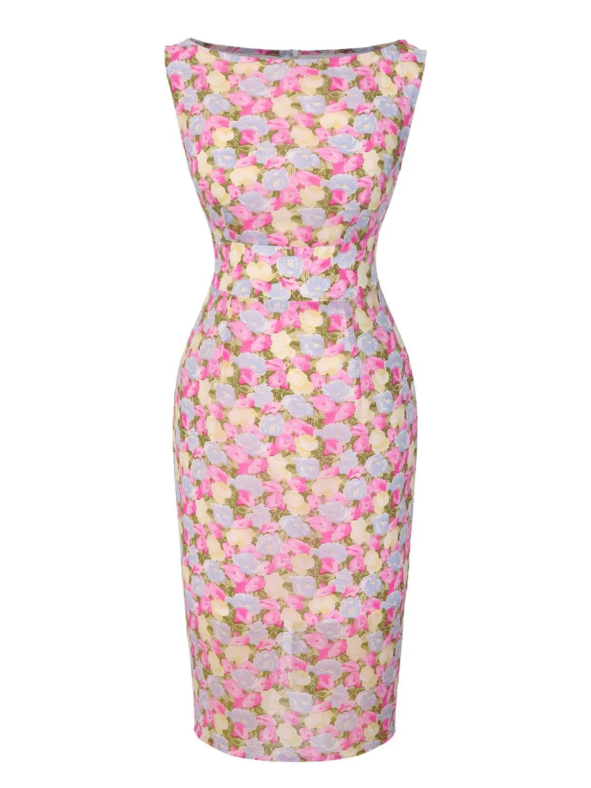 Pink 1960s Boat Neck Floral Bodycon Dress sold by Retro Stage product image thumbnail 3