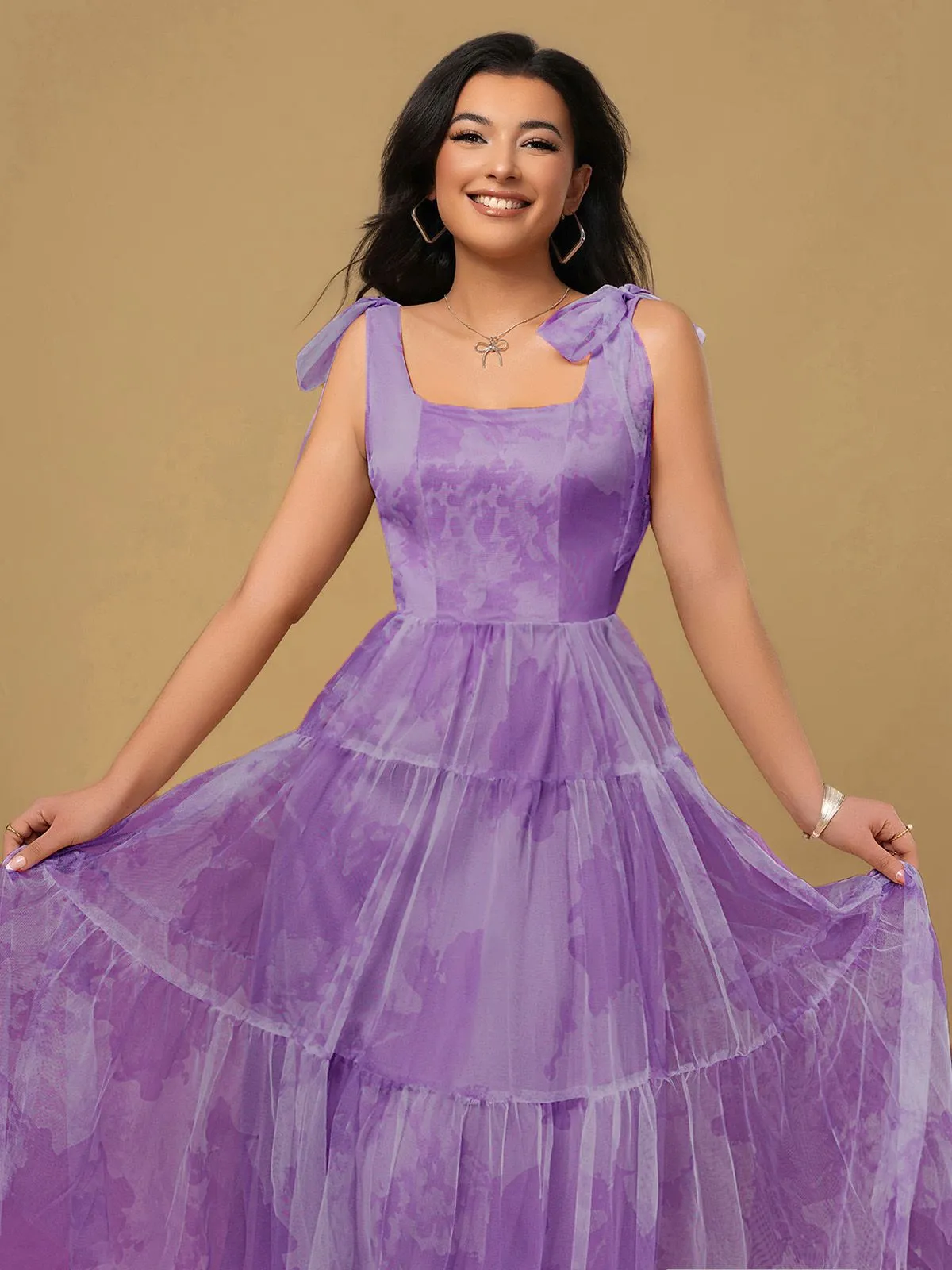 Lavender 1930s Floral Lace-Up Mesh Dress sold by Retro Stage product image thumbnail 3