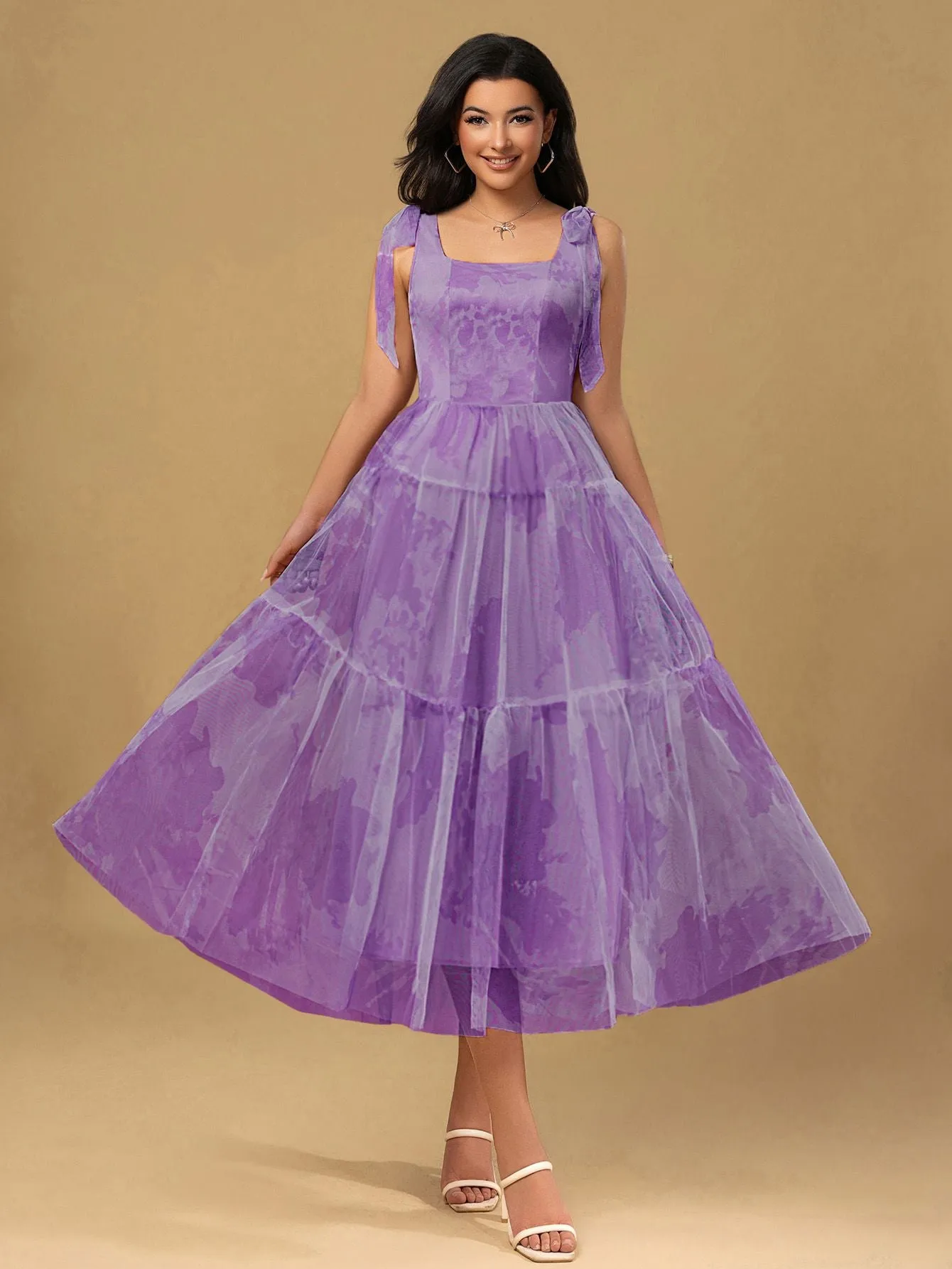 Lavender 1930s Floral Lace-Up Mesh Dress sold by Retro Stage product image thumbnail 4