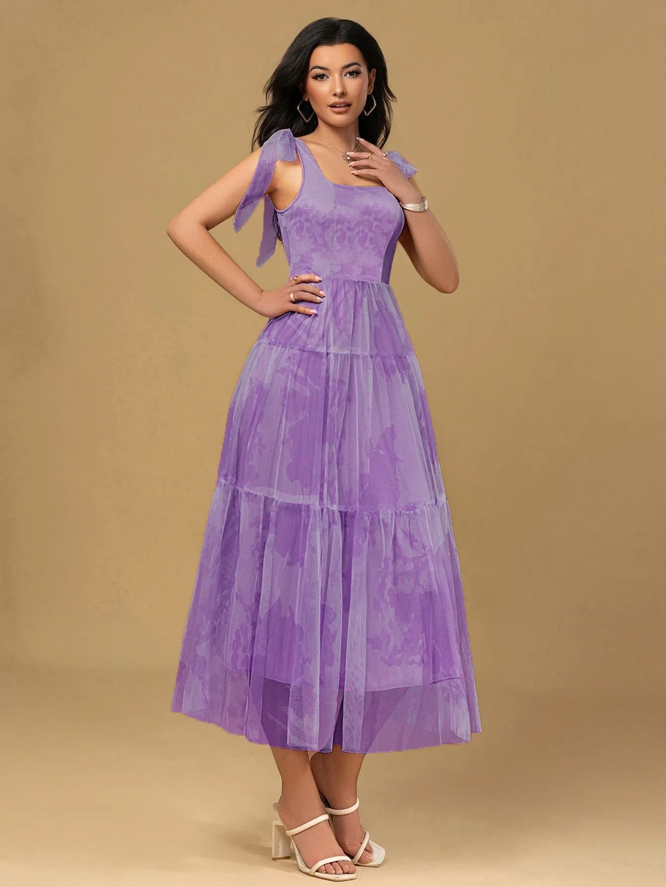 Lavender 1930s Floral Lace-Up Mesh Dress sold by Retro Stage