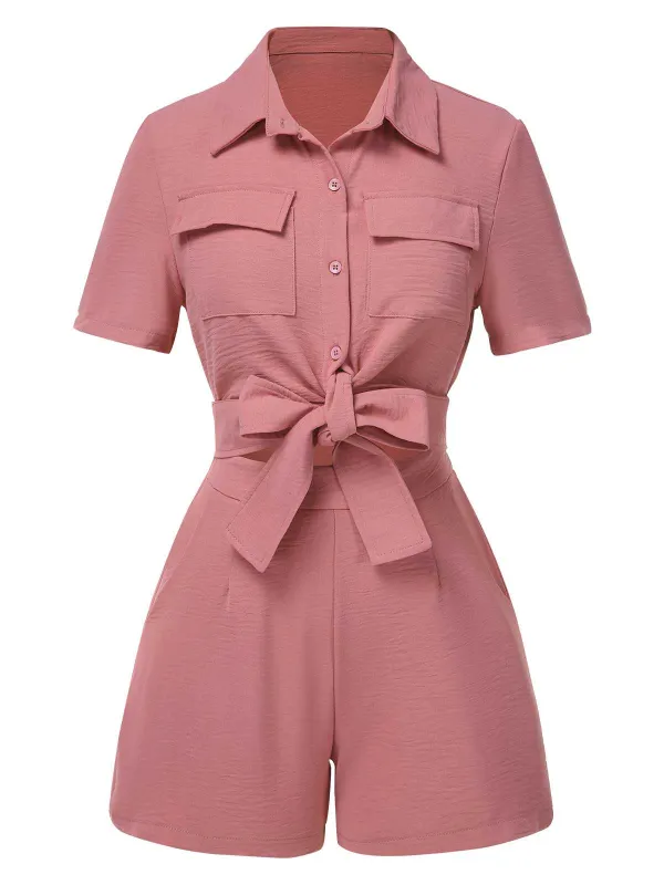 2PCS 1940s Solid Lace-Up Top & High-Waist Shorts sold by Retro Stage