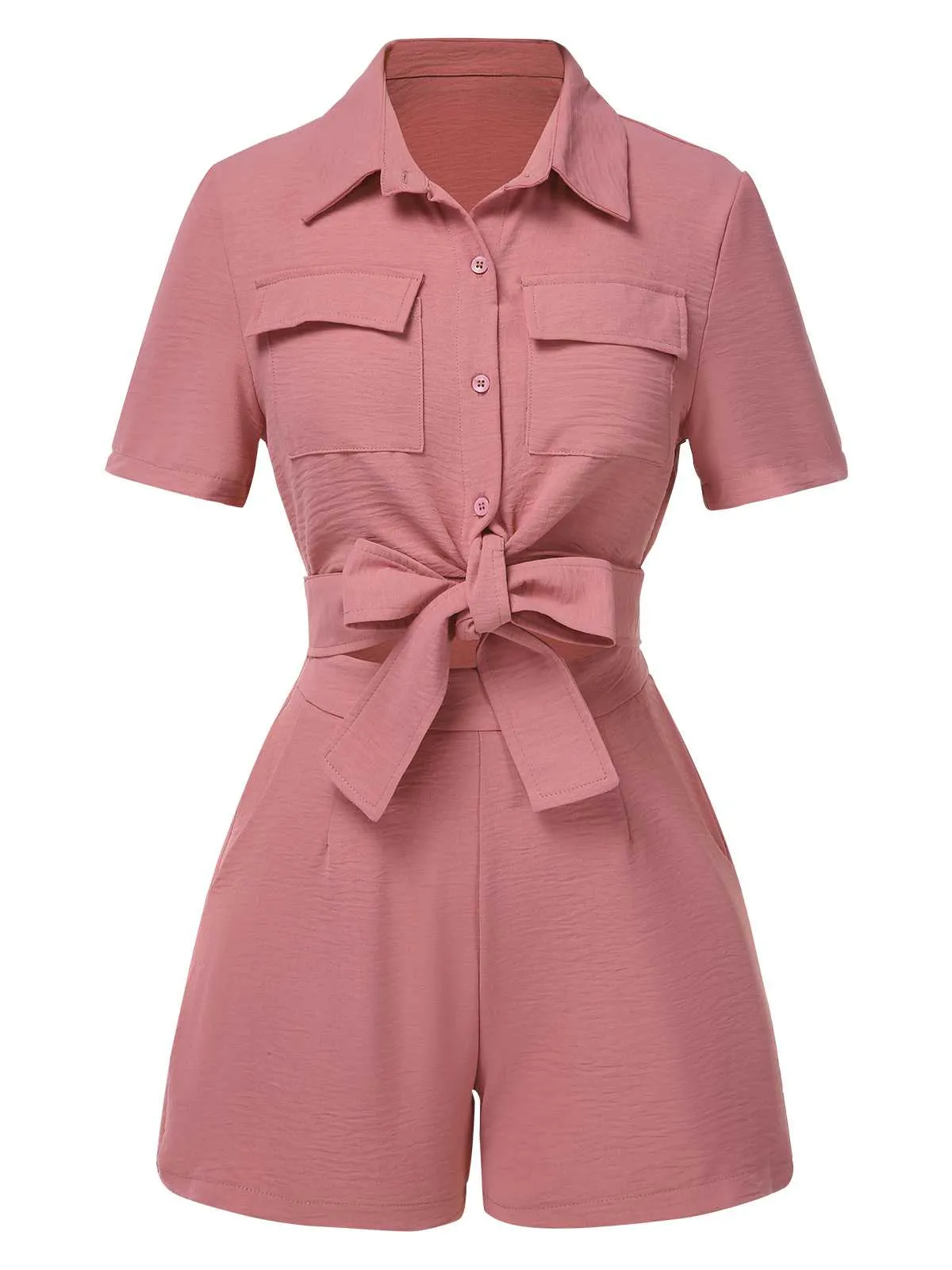 2PCS 1940s Solid Lace-Up Top & High-Waist Shorts sold by Retro Stage