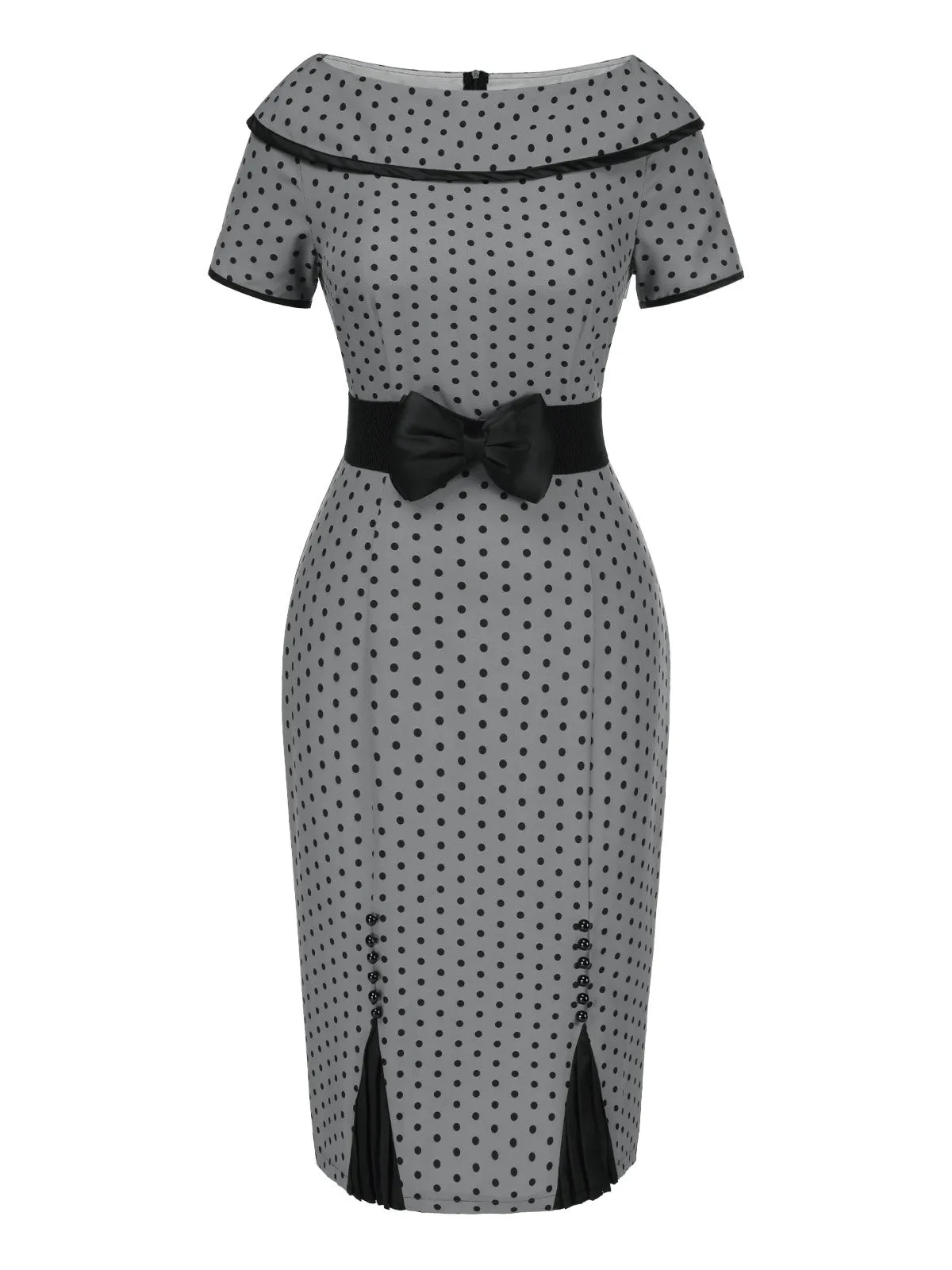 Gray 1960s Boat Neck Polka Dots Pencil Dress sold by Retro Stage product image thumbnail 2