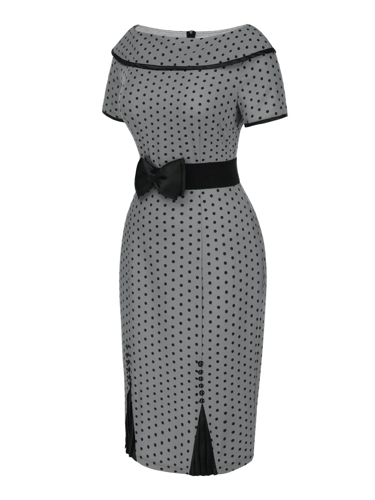 Gray 1960s Boat Neck Polka Dots Pencil Dress sold by Retro Stage product image thumbnail 3