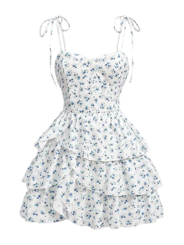White 1960s Ditsy Floral Cake Dress sold by Retro Stage