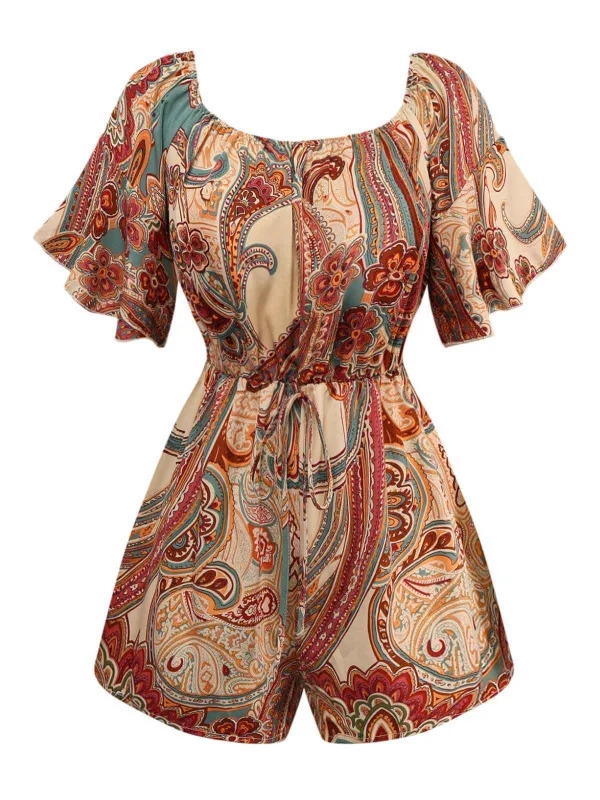 Multicolor 1970s Bohemian Off-Shoulder Romper sold by Retro Stage