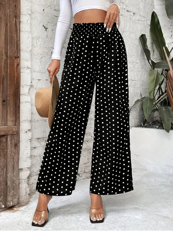 Black 1950s Polka Dot Elastic Waist Pants sold by Retro Stage