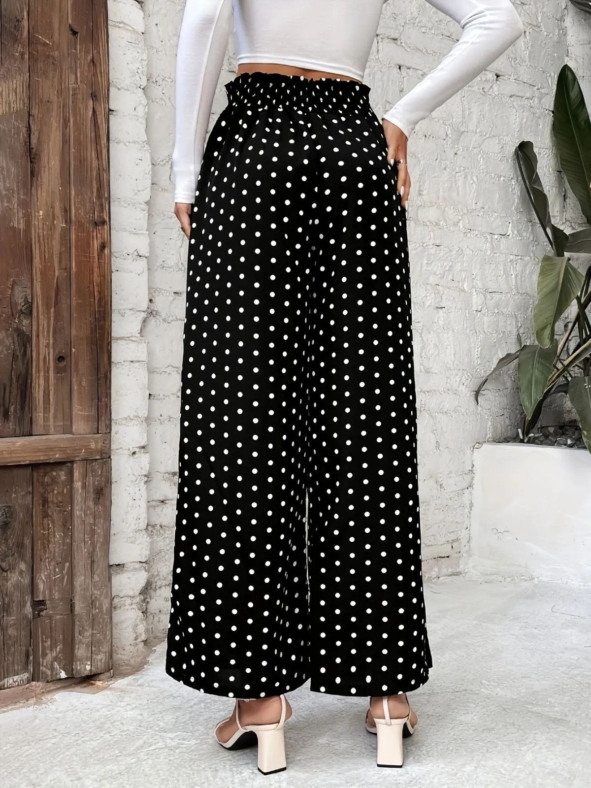 Black 1950s Polka Dot Elastic Waist Pants sold by Retro Stage product image thumbnail 3